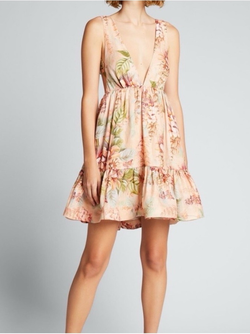 Zimmermann Candescent Plunge Neck Mini Dress